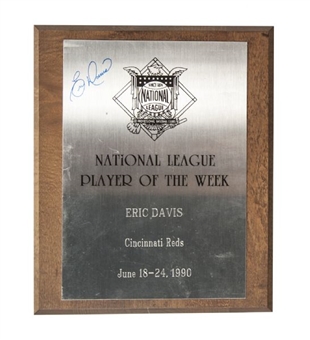 Eric Davis 1990 Autographed National League Player of the Week Award
